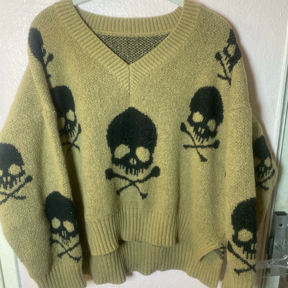 Skull Patterned Tan Sweater